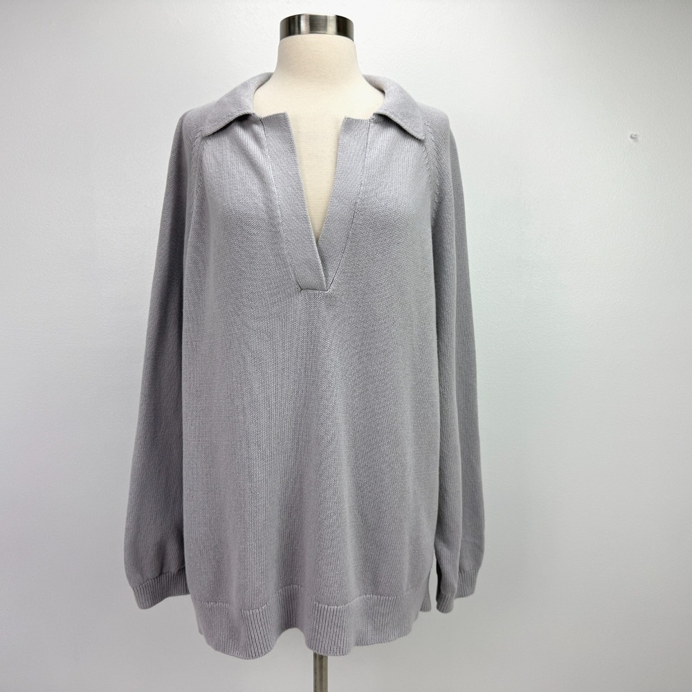 FP Beach Free People NWT Drea Sweater Sz S Oversized Collared Quiet Grey Cotton - Picture 3 of 16
